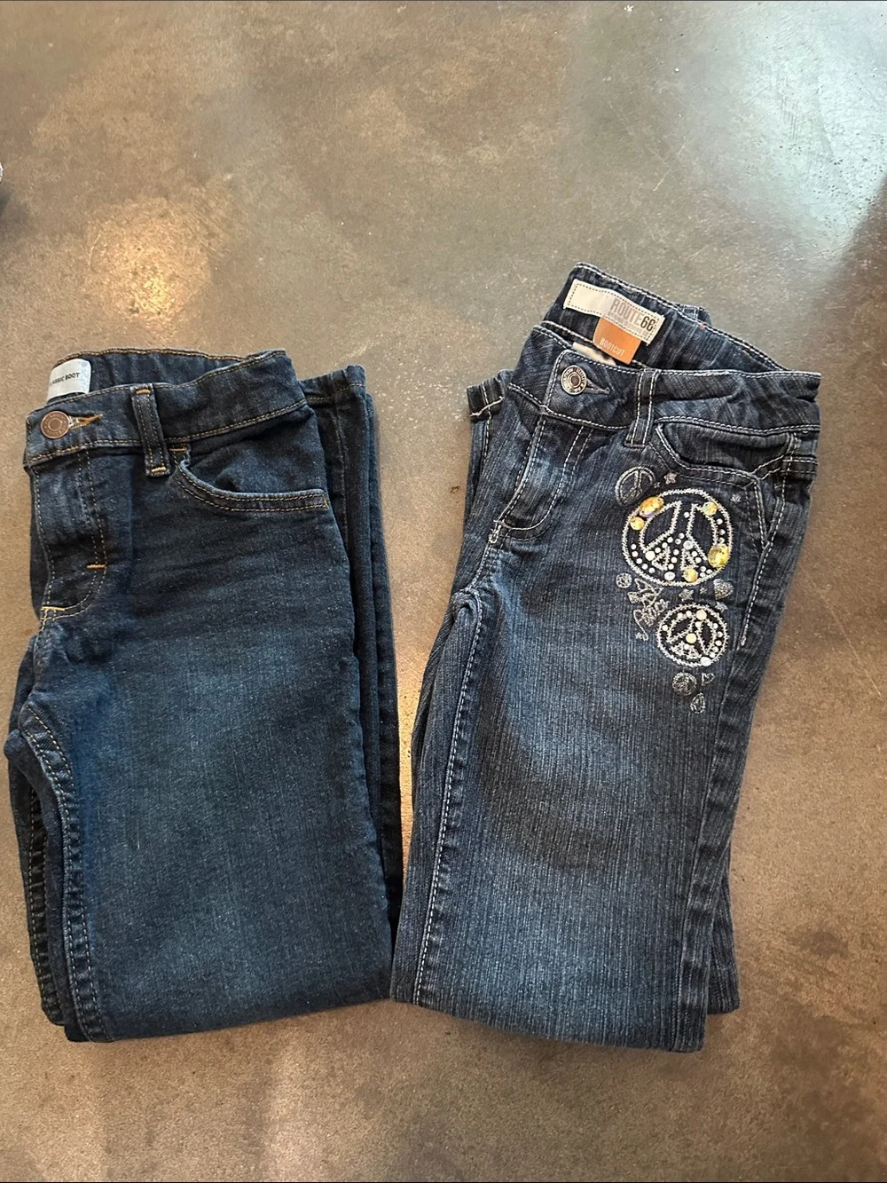 LOT OF 2- Route 66 Skinny Jeans with Embroidered Accents. Wrangler bootcut Jean.